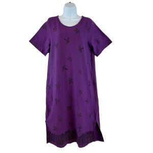 Sally Huss Purple Beach Tropical Art to Wear Painted T-Shirt Dress Medium